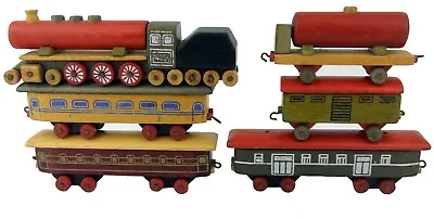 Vintage 1950s Wooden Toy Train & Carriages 6pcs Set Made In Czechoslovakia  • $59.99