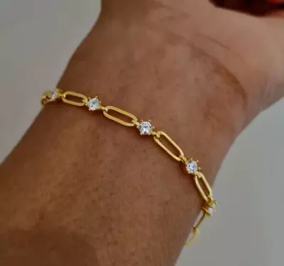 Women's Tennis Bracelet Lab Created Diamond 14K Yellow Gold Plated 2Ct Round Cut • $174.99
