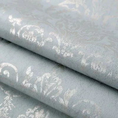 Superfresco: 'Victorian Damask' Silver Metallic Duck Egg Blue Wallpaper 103031 • £17.99