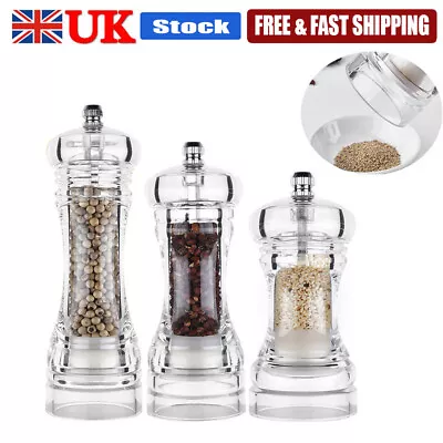 Pepper Grinder Salt And Pepper Acrylic Bottle Mill Ceramic Spices Muller Kitchen • £9.59