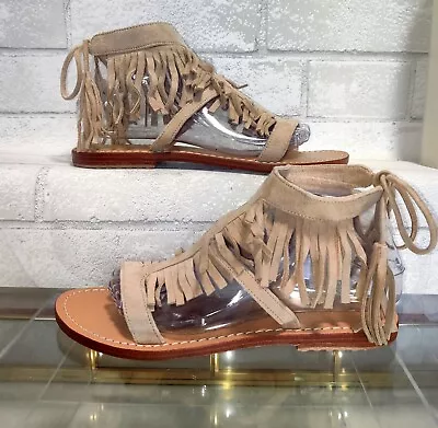 MYSTIQUE Suede Fringe Trim Accent Gladiator Sandals Women's Size 8  🥰 • $39.95