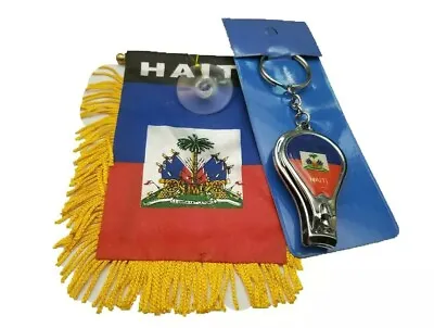 2pcs. Haiti Flag Mini Banner Rear View Mirror Haitian Nail Clipper Keychain Gift • $9.98