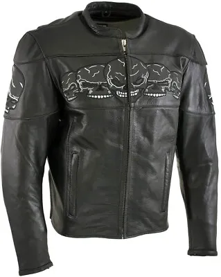 Xelement Men's Black Bison Leather Motorcycle Jacket With X-Armor Lg. Like New • $26.99