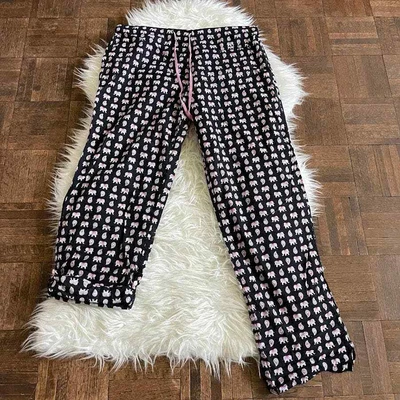 $18 • Buy Vera Bradley Medium Pajama Pants Adjustable Length Black Pink Elephant Pattern