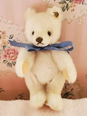 Steiff Classic Jointed White Teddy Bear Mohair 7  W/ Button Doll Toy • $29.99