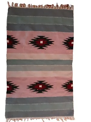Southwest Native American Mexican Hand Woven ? Wool Mat Rug 2 ' X 3' EUC Pink • $60