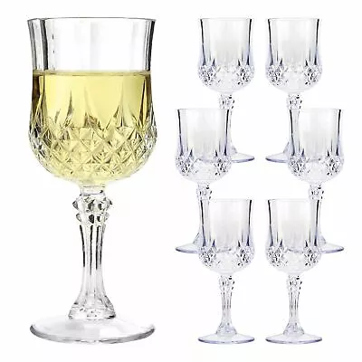 6 X Vintage Wine Glasses Clear Crystal Effect Glass Wine Wedding Drinks • £12.45