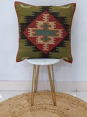 Indian Vintage Cushions Handmade Kilim Pillow Jute Cushion Cover Throw • $98.99