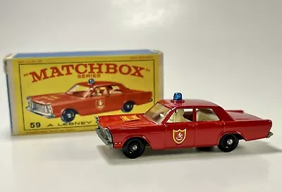 Vintage Lesney MATCHBOX 59C - FORD GALAXY FIRE CHIEF CAR - With Original Box  • $7