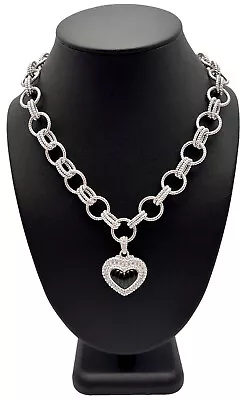 Judith Ripka Sterling Silver Carved Onyx Diamonique Heart 20  Enhancer Necklace • $259.99