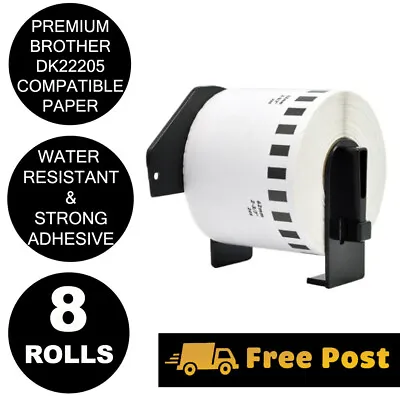 8 Rolls Compatible Brother DK-22205 White Continuous Label For QL-570 700 PP500 • $44.95