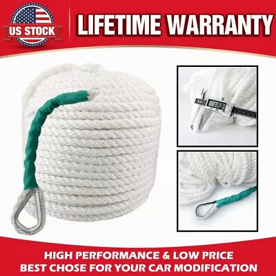 1/2 X100' Twisted 3 Strand Nylon Anchor Rope Boat W/Thimble Rigging Line 6250LB • $29.99