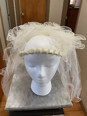 Vintage Wedding Head Band / Pearls And Headpiece 2 Tier Veil Finished Edges • $60