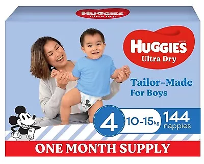 $82.25 • Buy Huggies Ultra Dry Nappies Boys Size 4 (10-15kg) One Month Supply 144 Count