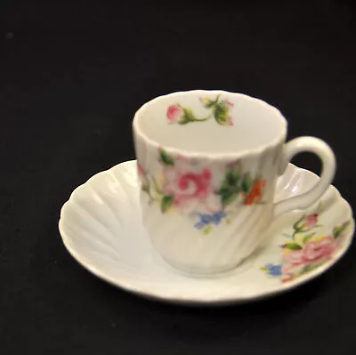 UCAGCO Demitasse Cup Saucer Occupied Japan 1946-1952 Fluted Rose Floral Swirls • $32.98