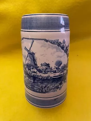 Delft Holland Hand Painted Tall Mug/Stein Delft Blue Windmill Sailboat Scene • $25