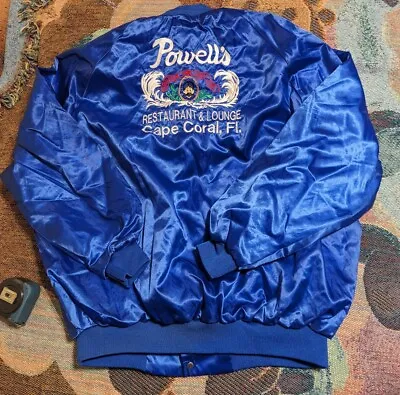 Vintage 80s Powell's Cape Coral Restaurant Satin Bomber Jacket XL Embroidered  • $49.88