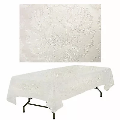 1 Vinyl Table Cover Pad Ivory Floral Texture Tablecloth Protector 54 X108  Party • $15.01