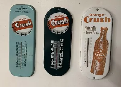 Vintage 3 ORANGE CRUSH Thermometer Nice Looking Bottle All Three One Money • $975