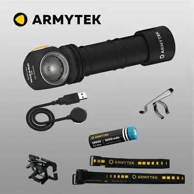 New LED Headlamp Armytek Wizard C2 USB Rechargeable Flashlight • £73.39