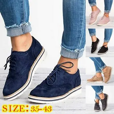 Womens Retro Brogues Flat Lace Up Oxfords Ladies Work Casual Saddle Shoes Size • $42.97