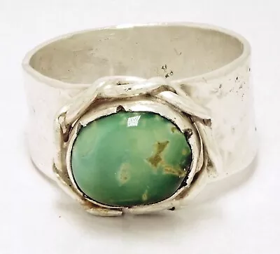 Size 7 Vintage Navajo Native American Silver Green Turquoise Handcrafted Ring • $49.99