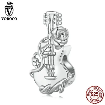 Voroco Women 925 Sterling Silver Musical Guitar Bead Charm Jewelry Fit Bracelets • $9.72