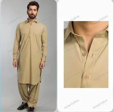 Kurta With Pajama Traditional Ethnic Shirts Top Shirt Solid Mens Clothes Cotton • £30.88