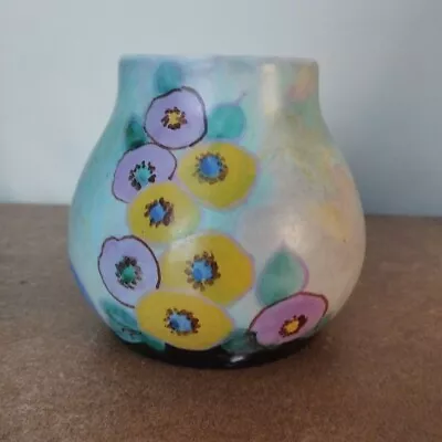 Vintage 1930's Art Deco Vase With Hollyhocks 11 Cm Tall • £19.95