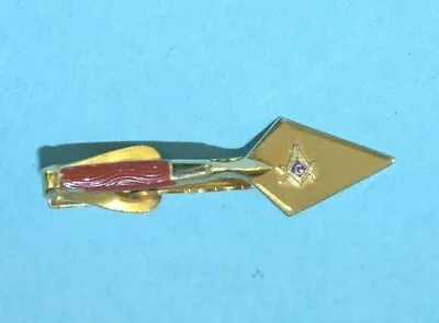 Vintage Signed KLITZNER Gold Tone Masonic Compass Trowel 2  Tie Clip Clasp • $11.99