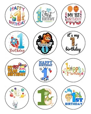 1ST BIRTHDAY BOY Cupcake Toppers Edible Icing Image Cake Decorations 12 #01 • $13.95