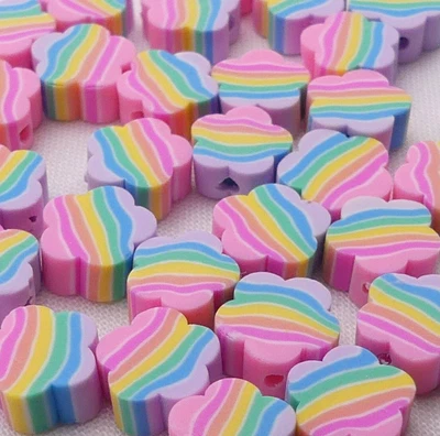 £3.60 • Buy 30 Rainbow Polymer Clay Beads Jewellery Making Craft Beads