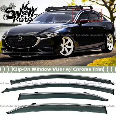 Fits 19-2024 Mazda 3 Smoke Tinted Clip-on Window Visor W/ Chrome Trim Rain Guard • $39.99