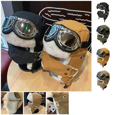 Vintage Aviator Hat And Goggles Costume Accessories Faux Fur Ear Flaps Pilot • $23.99