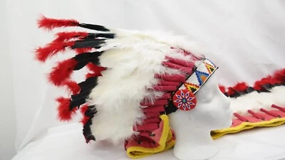 $129.99 • Buy Vintage Native American Style Headdress Beaded W/ Faux Feathers Ordeal 5ft 9in