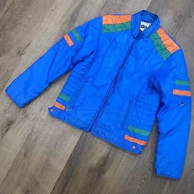 Vtg 60s 70s Ski Jacket Mens Small Snow Coat Apres Turn 4 Racing Blue Striped Mod • $69.99