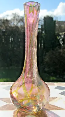 Rare Okra  Coral  Iridescent Multi Coloured Glass Bud Vase With Original Label • £35