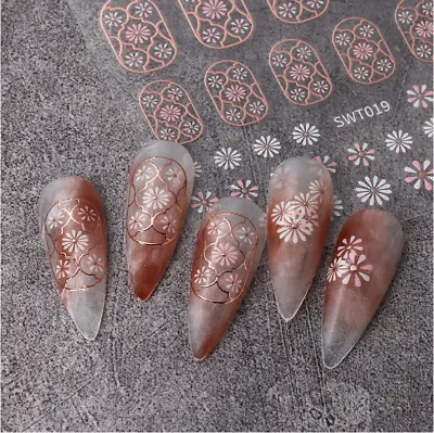 3D Nail Stickers Rose Gold Daisy Flower Nail Art Decoration Decal DIY SWT19 NS39 • $2.95