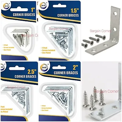 Corner Braces Bracket 90 Degree Zinc Plated Fastener Right Angle 4 Hole L Shape • £3.98