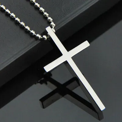 Simple Stainless Steel Silver Tone Cross Pendant Chain Necklace For Men Women • $8.99