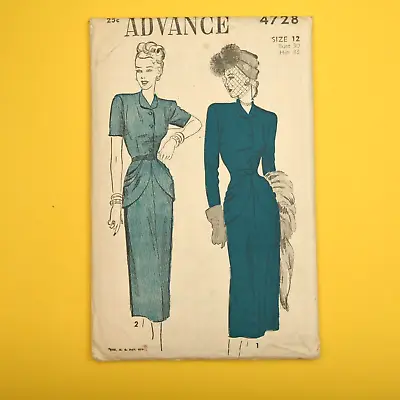 Rare Vintage 1940s Advance Skirt Suit Sewing Pattern - 4728 - Bust 30 - Complete • $27