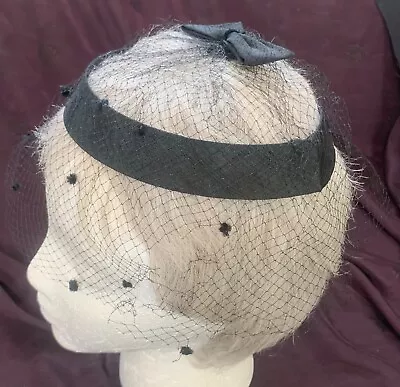 Vintage 60s Blk Velvet Ring Hatdotted Birdcage Veil+bow Plus Extra To Decorate • $15.99