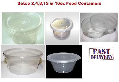 Round Setco Food Containers Plastic Clear Storage Tubs & Lids Deli Pots All Size • £0.99