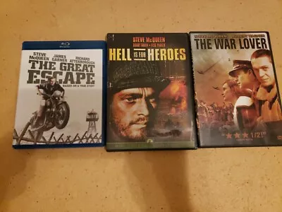 Lot Of 3 Steve McQueen Movies Great Escape Blu Ray Hell Heroes War Lover Dvds • $12