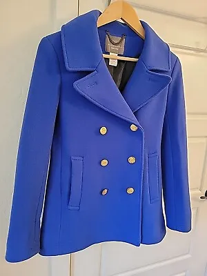 J Crew Women’s Wool Blend Pea Coat Size 2 Royal Blue Stadium Cloth Nello Gori • $58.99