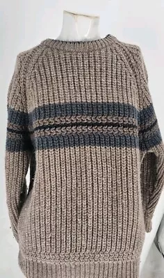 4420 Gaeltarra X J Crew Sweater Men's Brown Wool Ribbed Striped Fisherman Large • $32.79