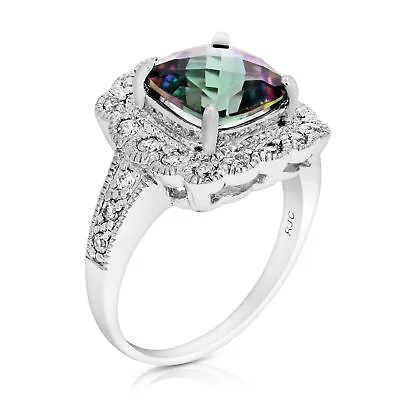 2 Ct Mystic Topaz Ring For Women 925 Sterling Silver With Rhodium Cushion Square • $49.99