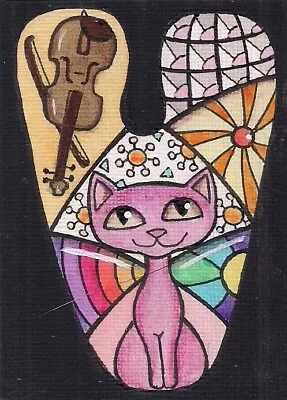 ACEO - Cat & Letter V Is For Violin - Original Art • $14.99