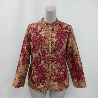 Indigo Moon Tapestry Jacket Women Size Large Burgundy Multi Cotton RMF03-VM • £7.99