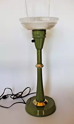 Vintage MCM Gerald Thurston Lightolier Atomic Table Lamp Army Avo Green W/ Shade • $115